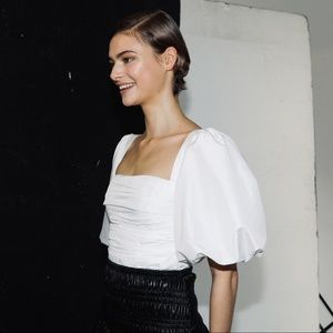 Self-Portrait Top | Womens White Taffeta Puff Sleeve Top White